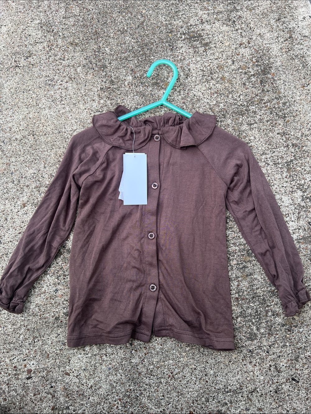 Kids Long-Sleeve Ruffle Collar Cardigan - Brown